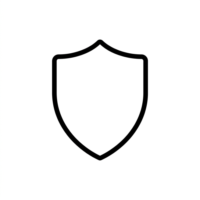 Black outline of a shield icon on a white background